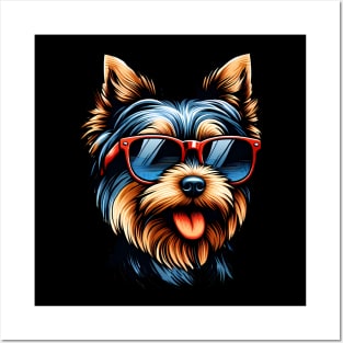 Funny Yorkshire Terrier with Sunglasses Posters and Art